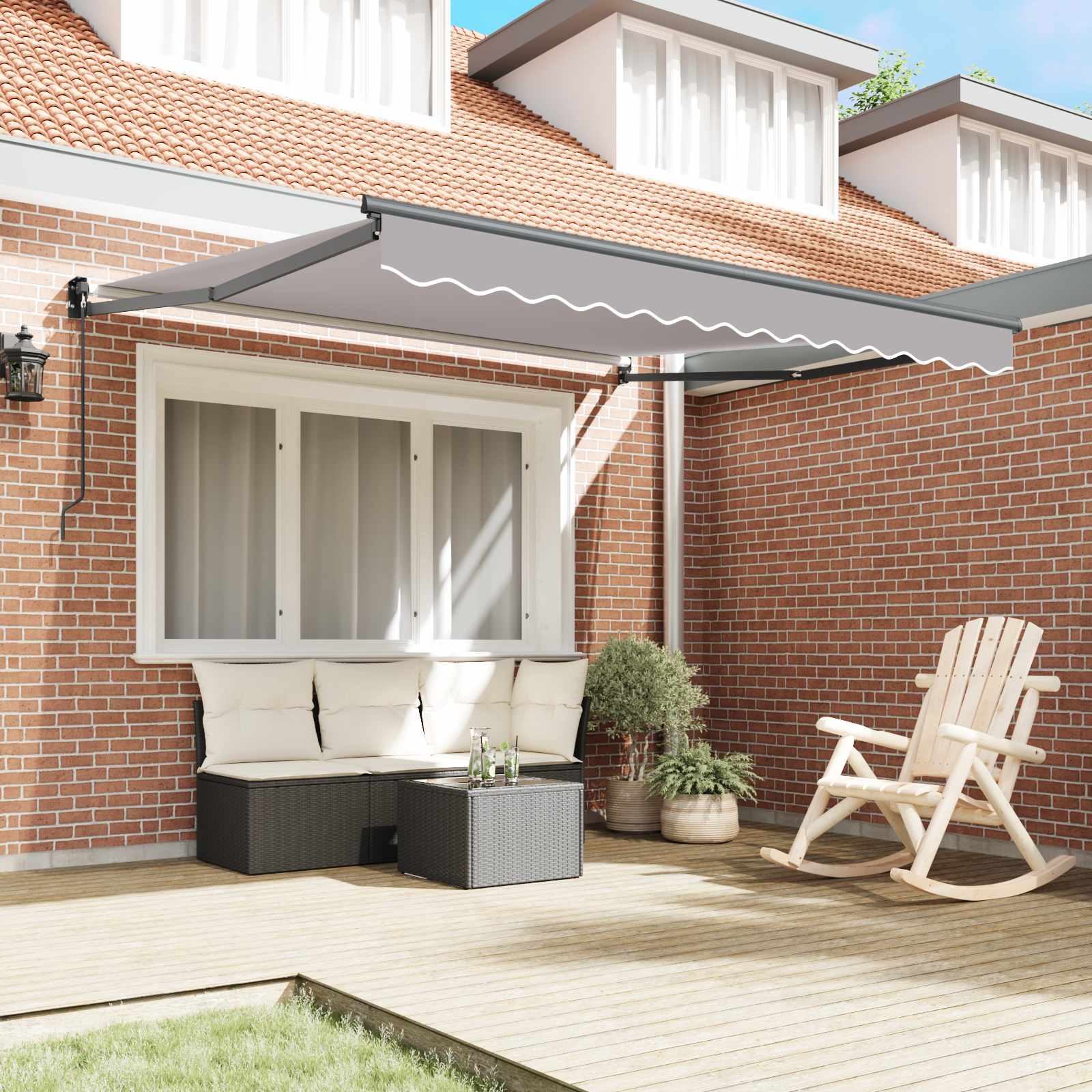 Skrovita tenda Svijetlo siva 350 x 250 cm Poliester i aluminij