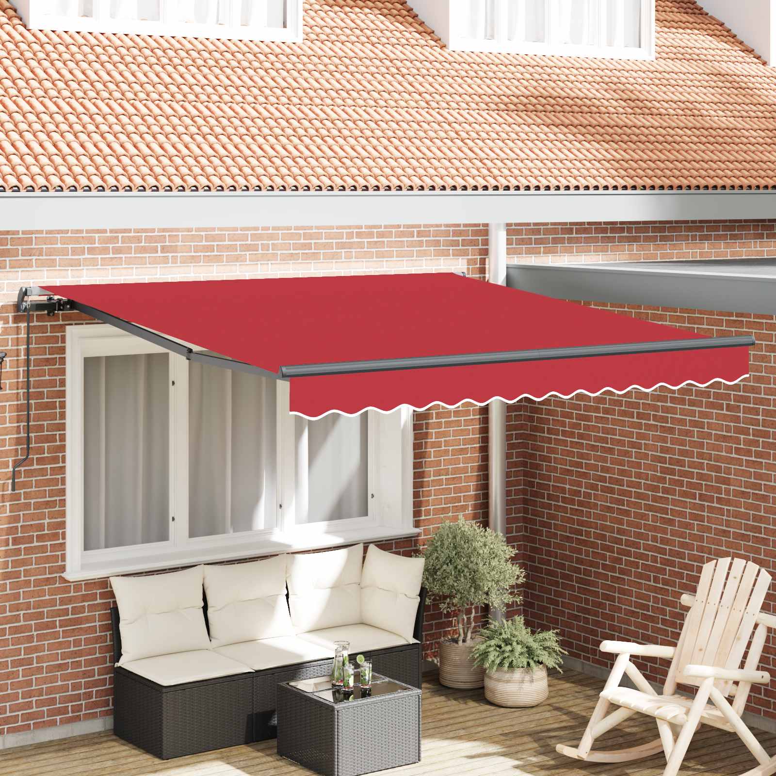 Skrovita tenda Crvena 350 x 250 cm Poliester i čelik