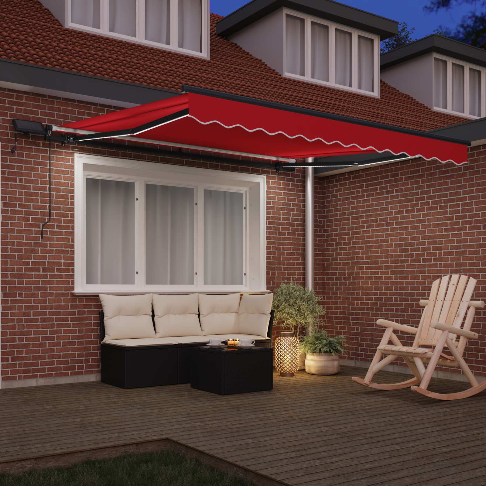 Skrovita tenda S LED lampica Crvena 350 x 250 cm tkanina