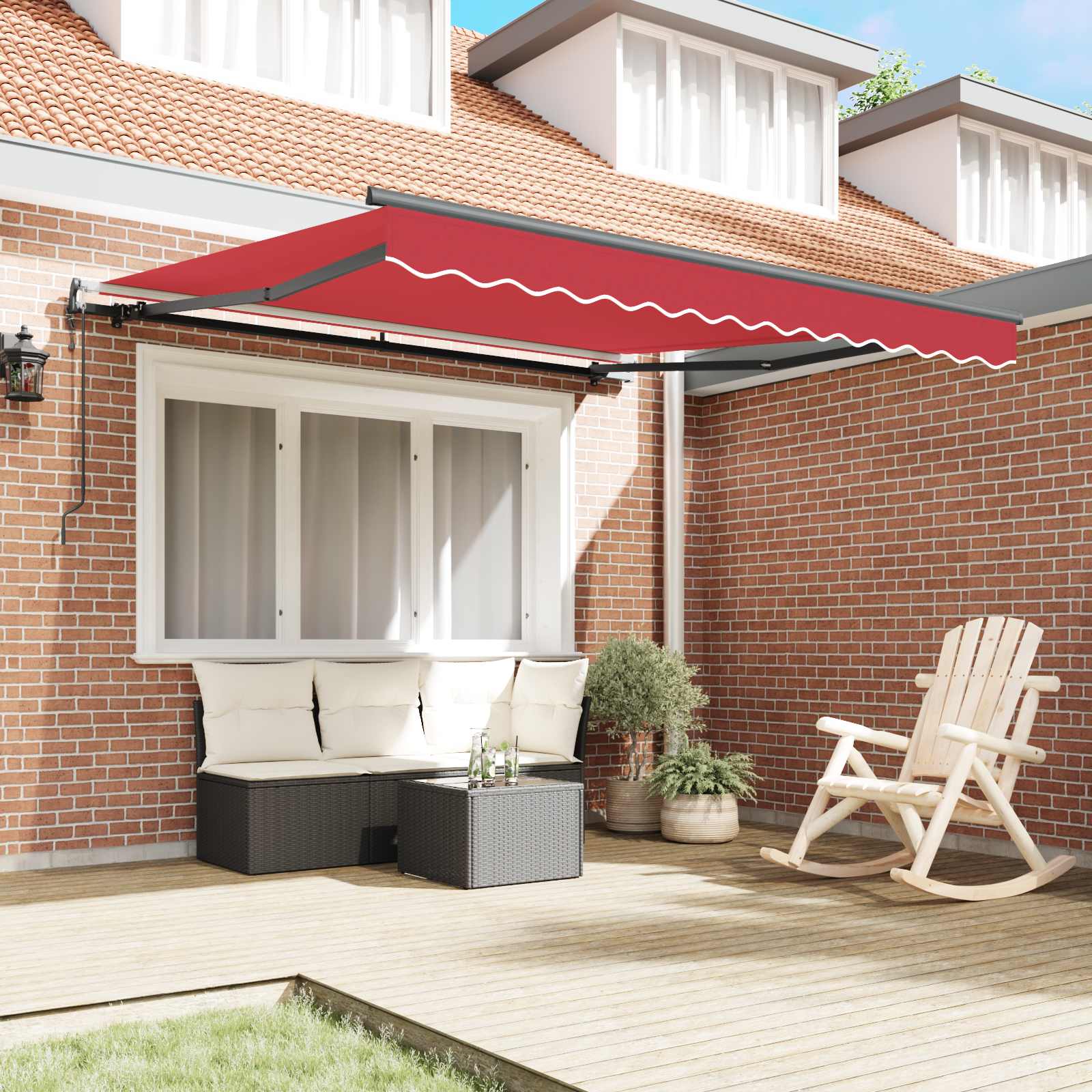 Skrovita tenda Crvena 350 x 250 cm Tkanina i Aluminij