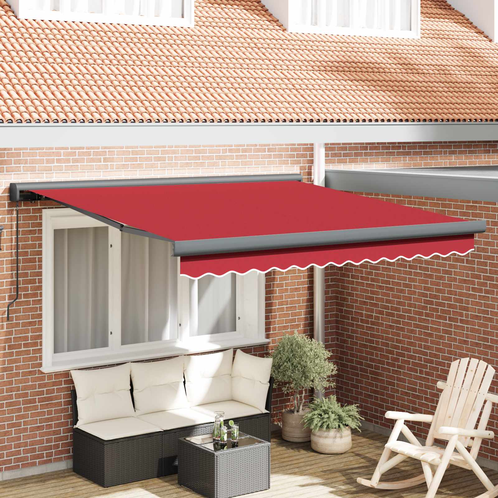 Skrovita tenda Crvena 350 x 250 cm Tkanina i Metal