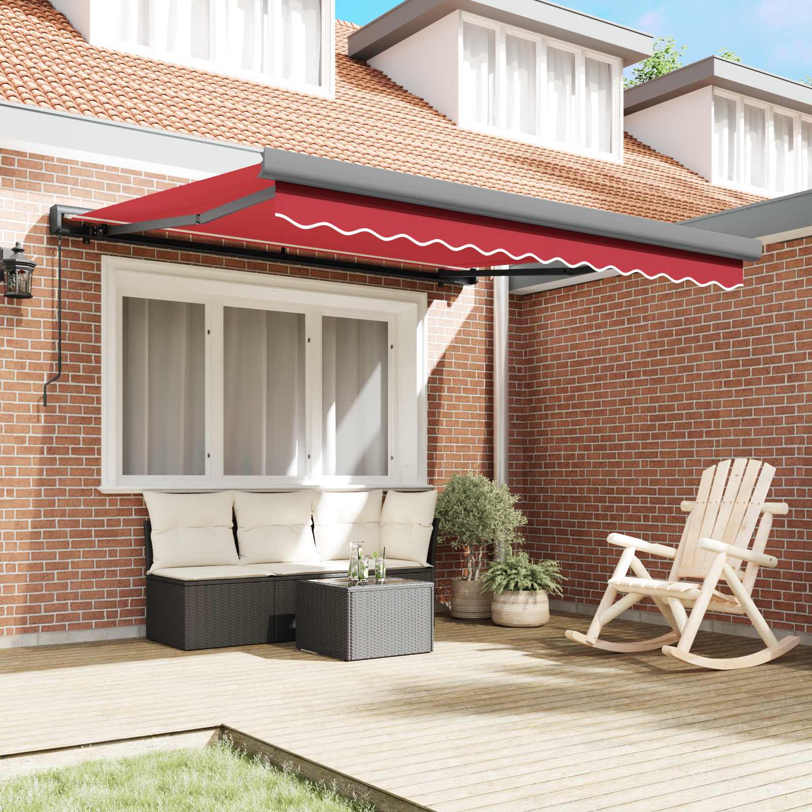 Skrovita tenda Crvena 350 x 250 cm Tkanina i Metal