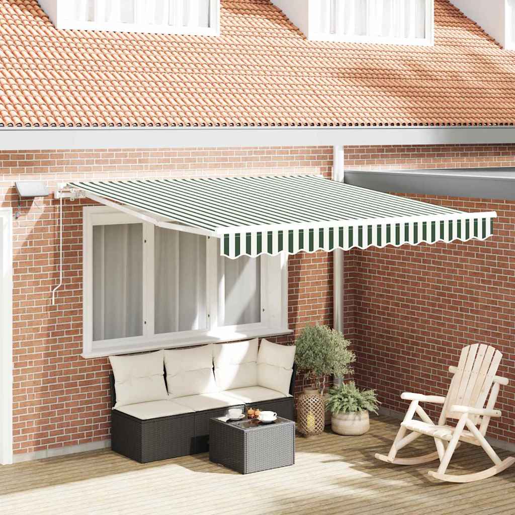 Skrovita tenda Zelena i bijela 350 x 250 cm Tkanina i čelik