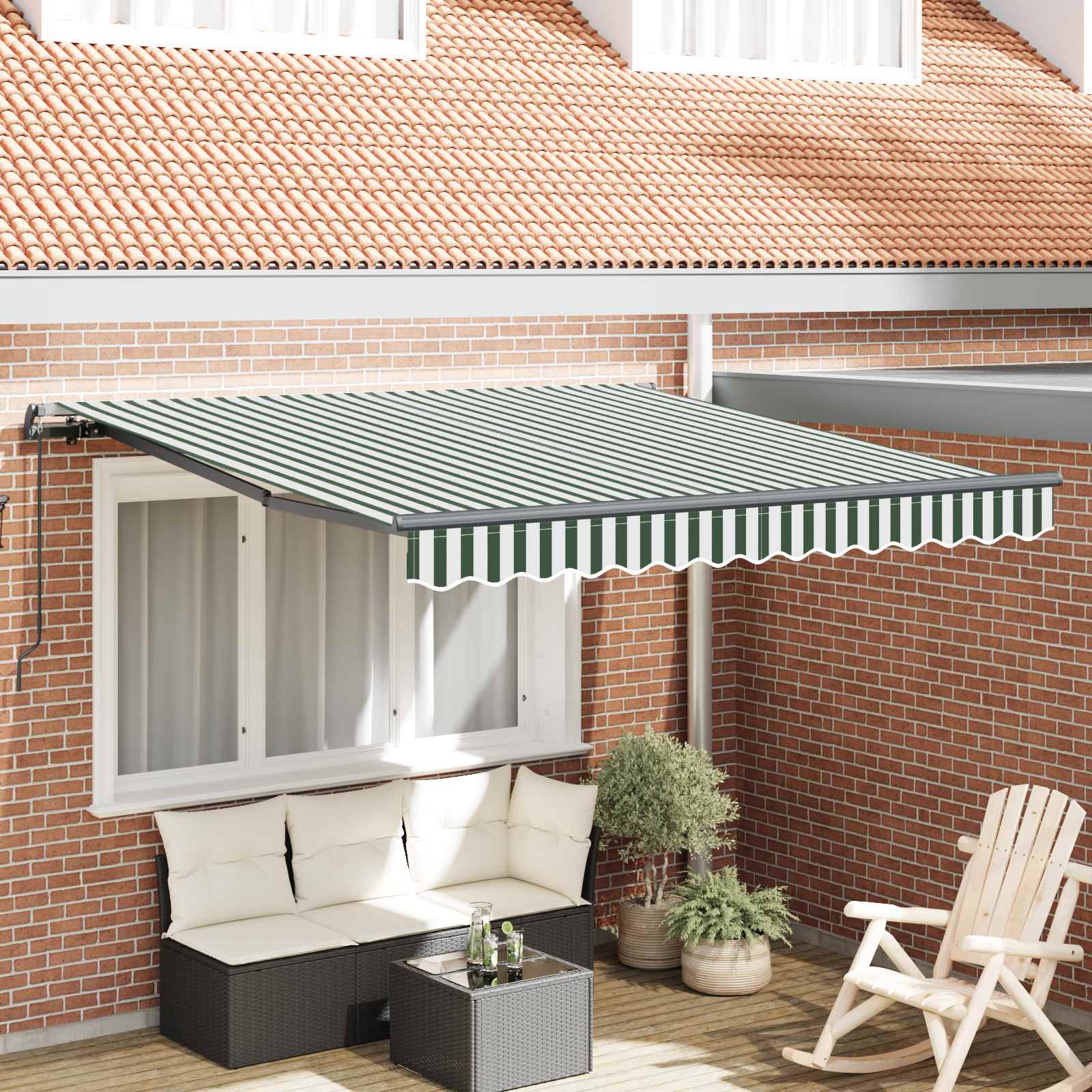 Skrovita tenda Zelena i bijela 350 x 250 cm Poliester i čelik