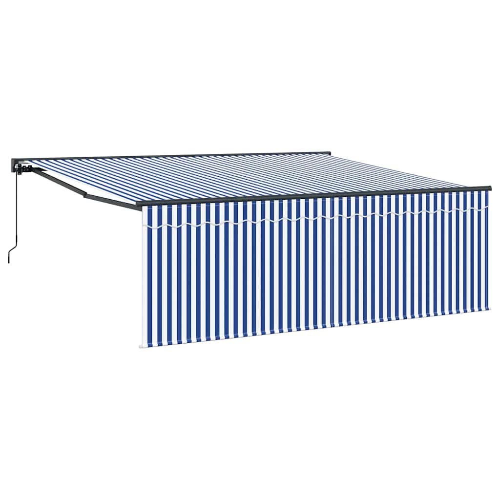 Skrovita tenda Plava i bijela 400 × 300 cm Poliester i aluminij