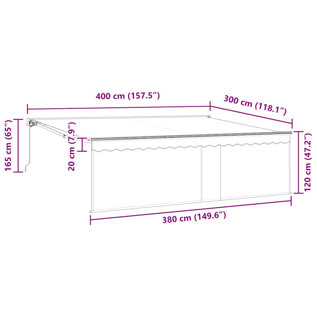 Skrovita tenda Plava i bijela 400 × 300 cm Poliester i aluminij