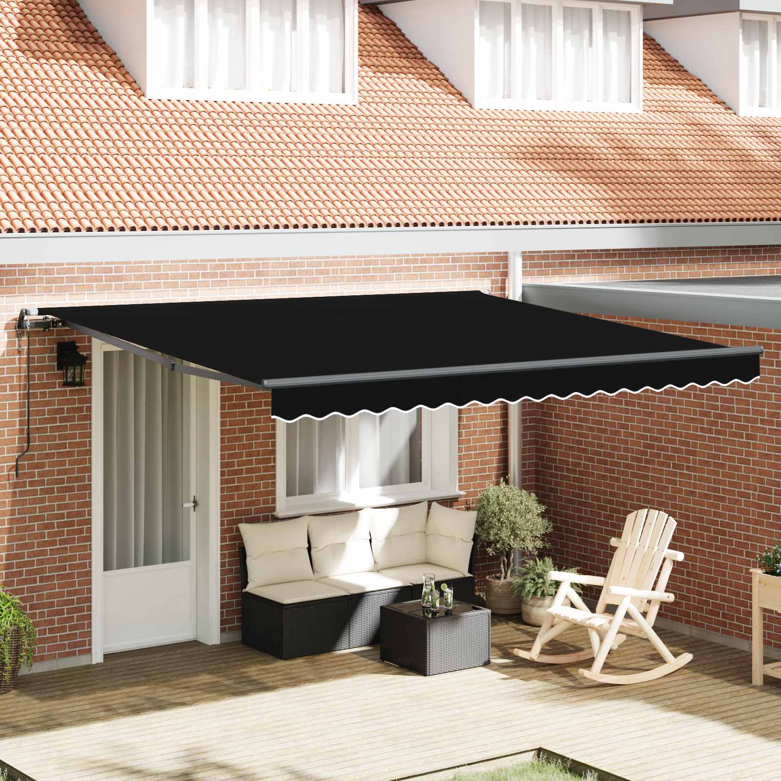 Skrovita tenda Crna 400 × 300 cm Tkanina i Aluminij