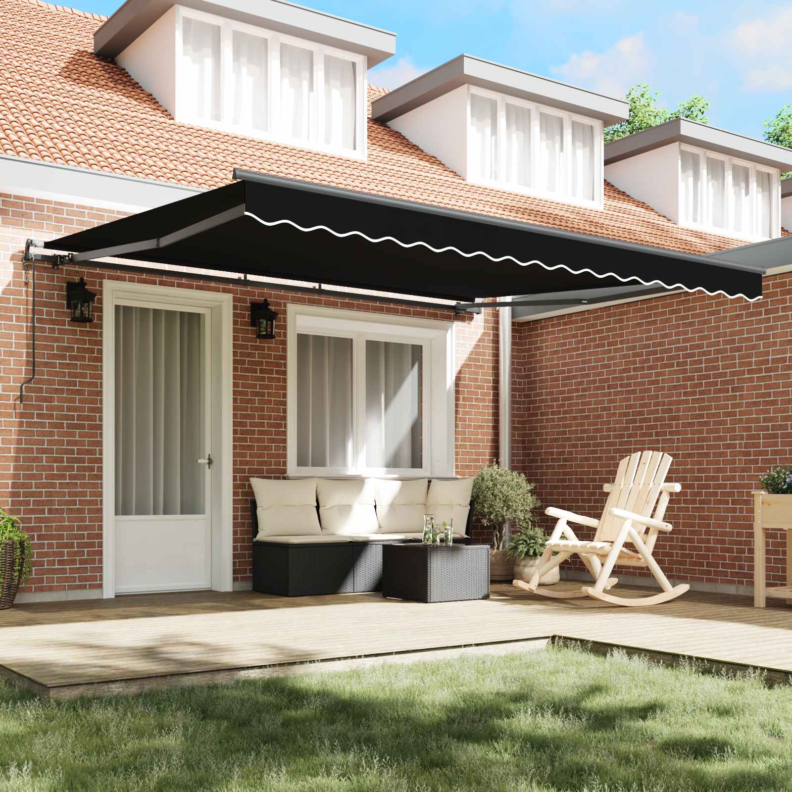 Skrovita tenda Crna 400 × 300 cm Tkanina i Aluminij