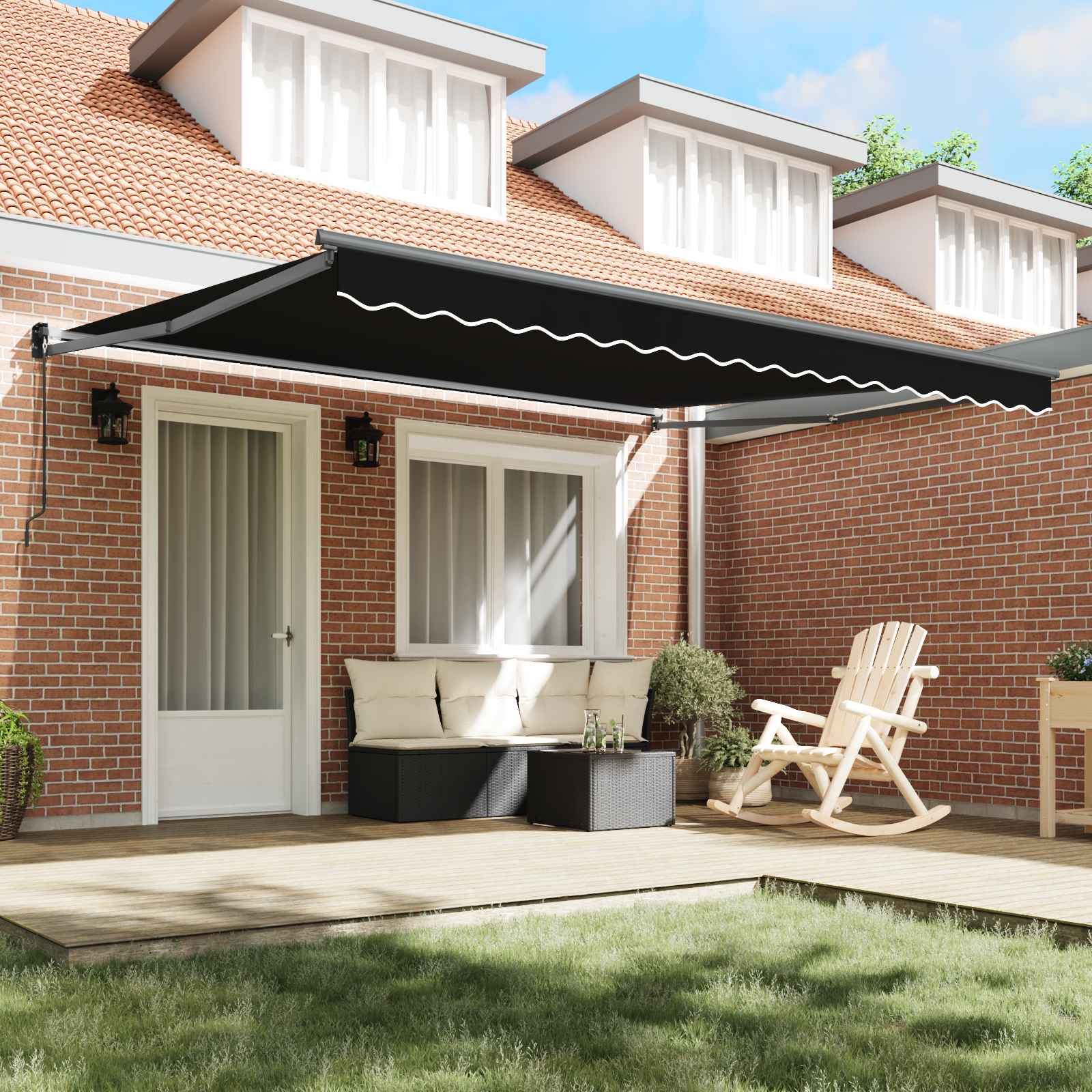 Skrovita tenda Crna 400 × 300 cm Poliester i aluminij