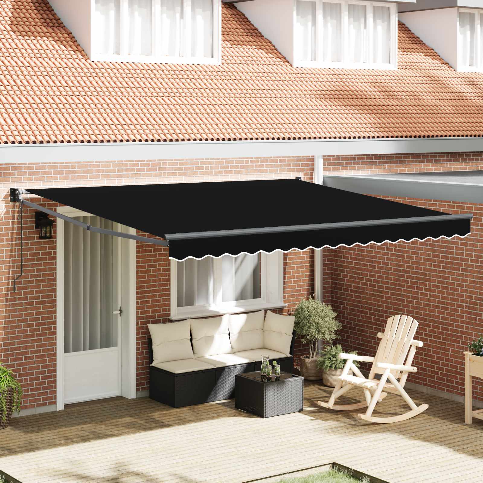 Skrovita tenda Crna 400 × 300 cm Poliester i aluminij