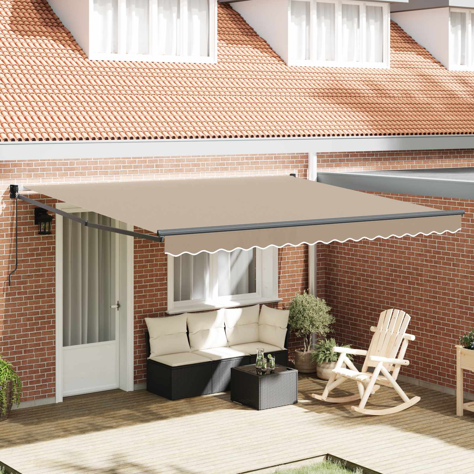 Skrovita tenda Bež 400 × 300 cm Poliester i aluminij