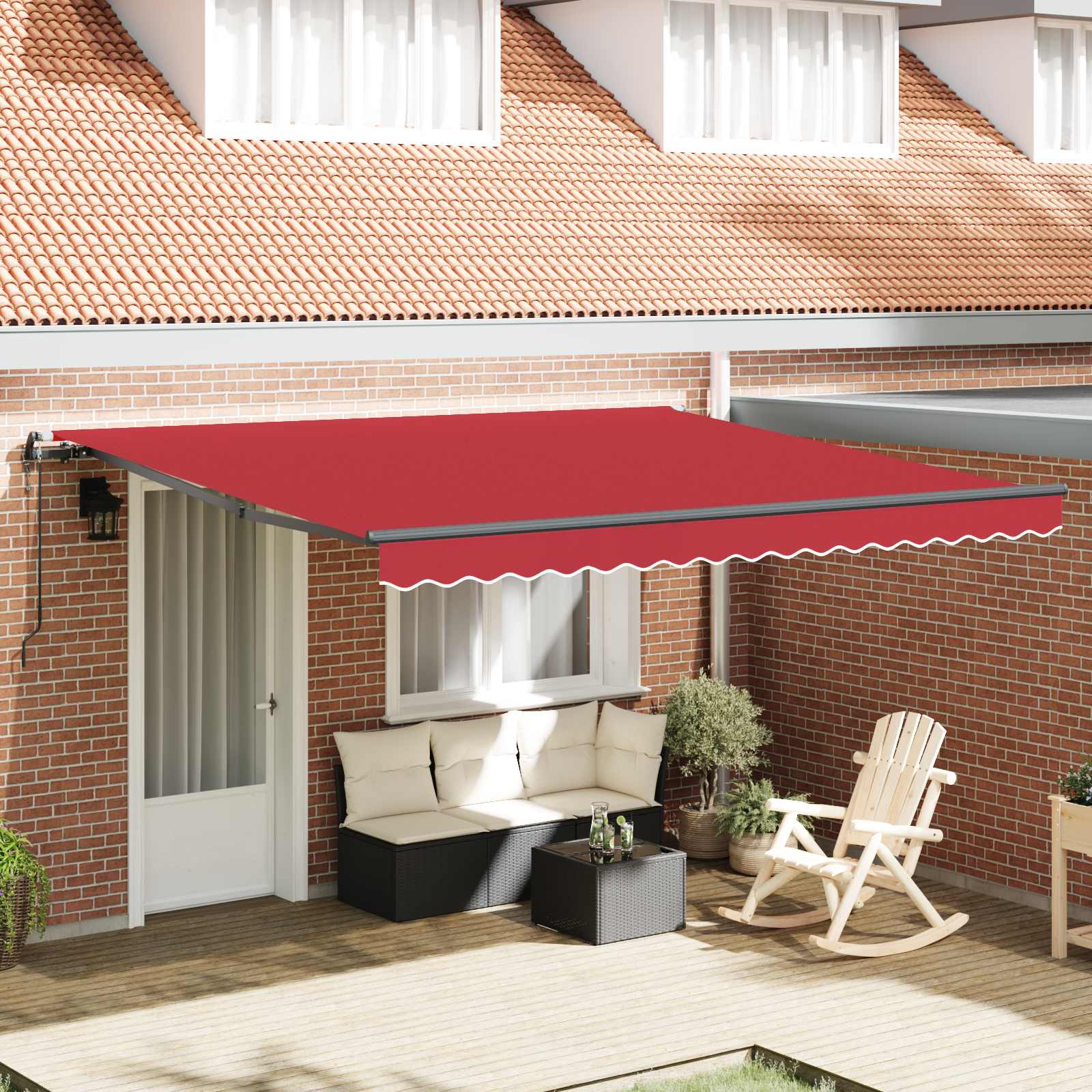 Skrovita tenda Crvena 400 × 300 cm Tkanina i Aluminij