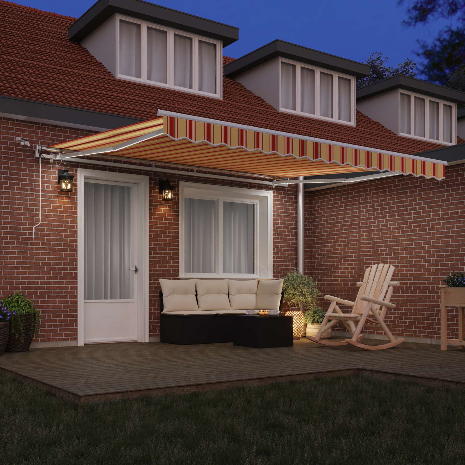 Skrovita tenda Žuta i narančasta 400 × 350 cm Poliester i metal