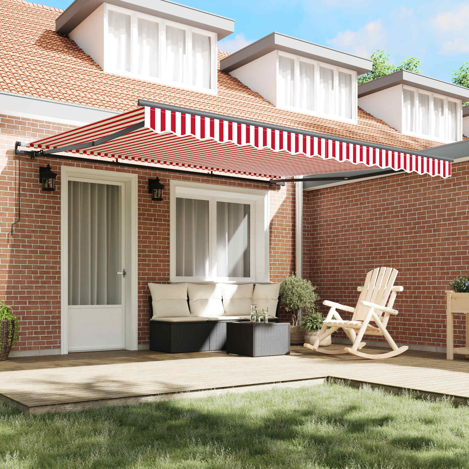 Skrovita tenda Crvena i bijela 400 × 350 cm Poliester i čelik