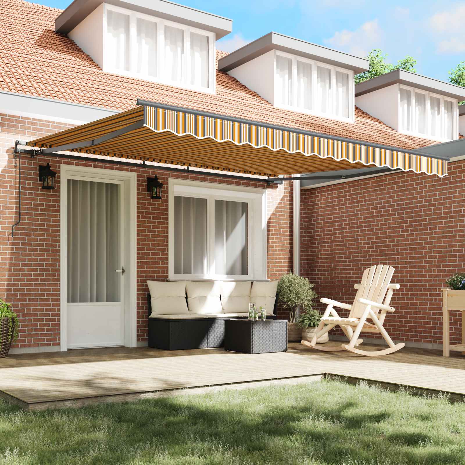 Skrovita tenda Šareni 400 × 350 cm Tkanina i Aluminij