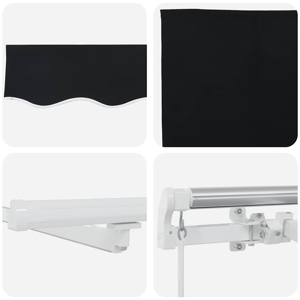Skrovita tenda S LED lampica Crna 400 × 300 cm Tkanina i čelik