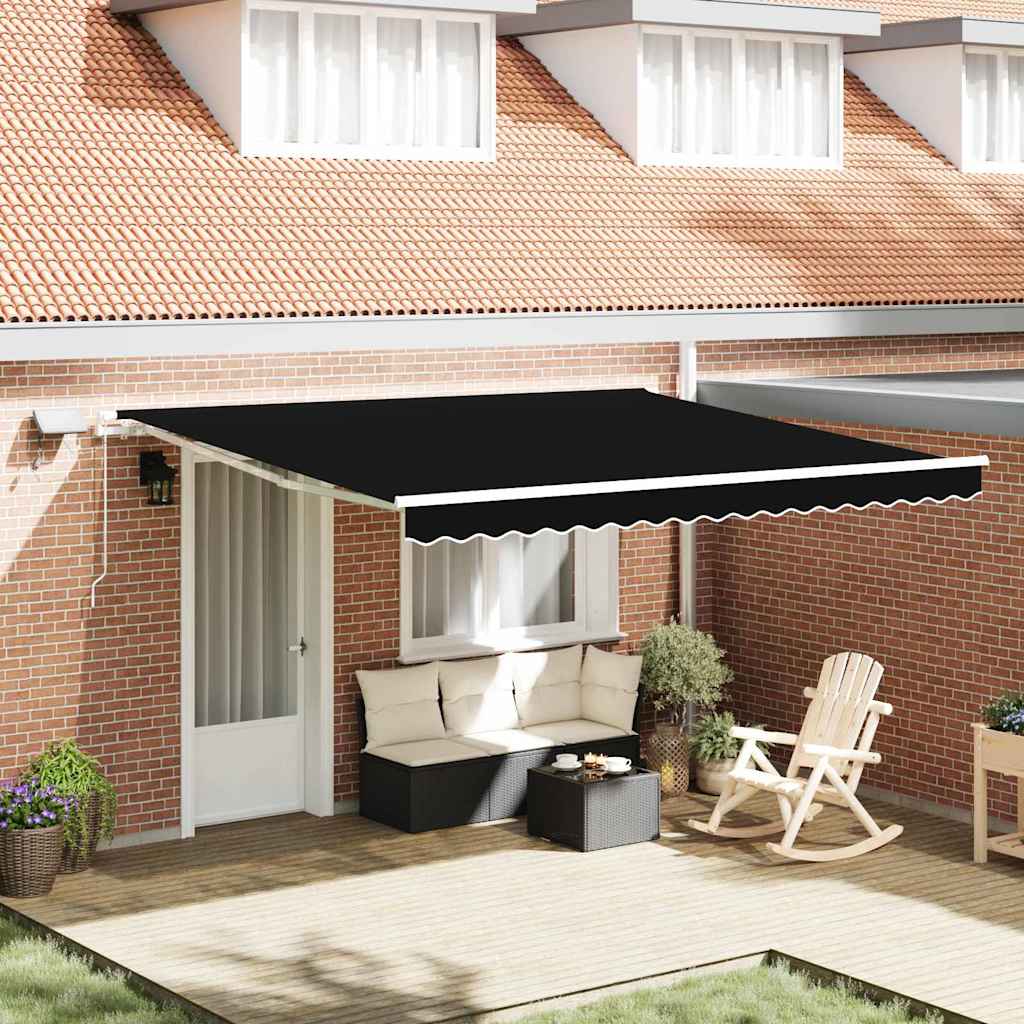 Skrovita tenda S LED lampica Crna 400 × 300 cm Tkanina i čelik
