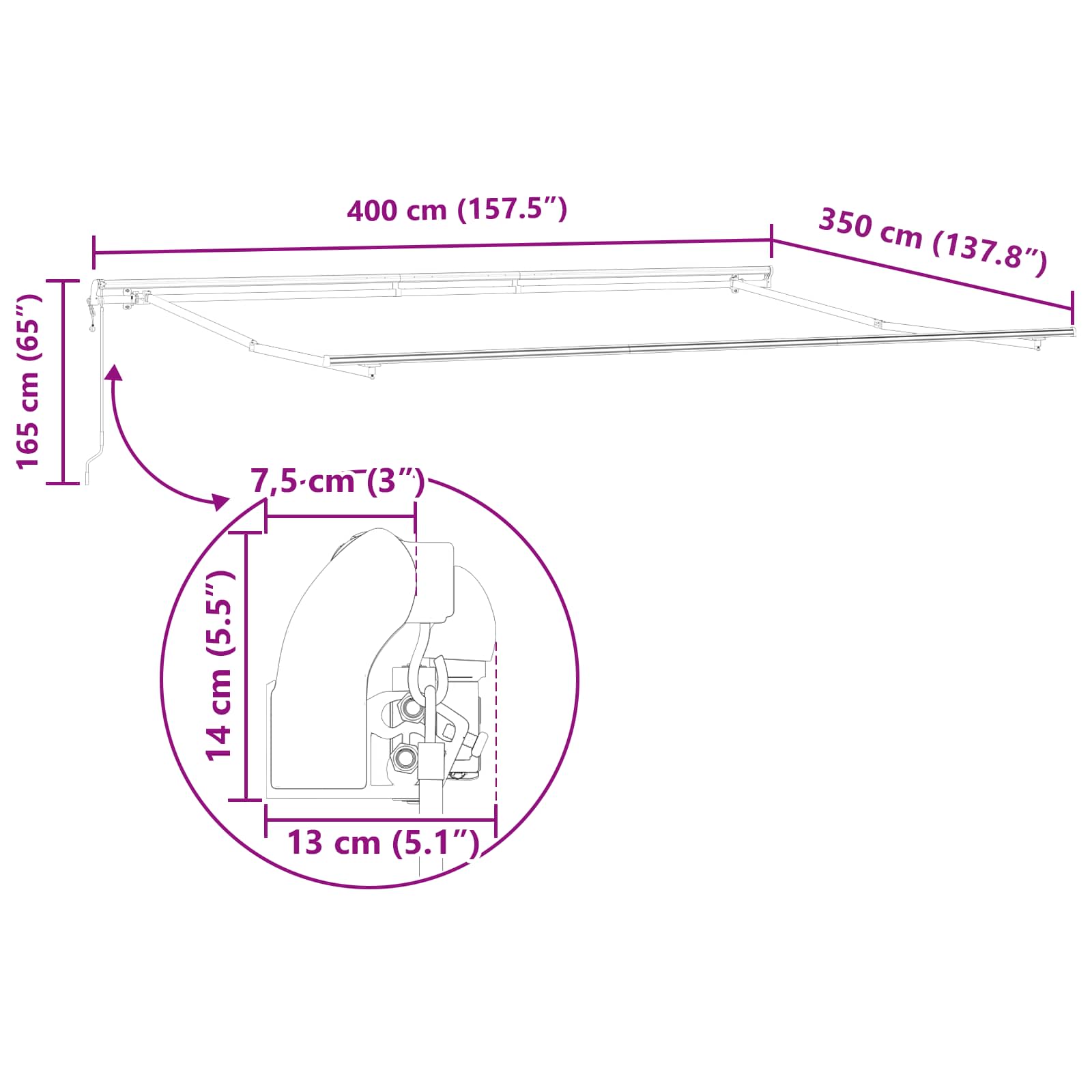 Skrovita tenda Bež 400 × 350 cm Tkanina i Aluminij
