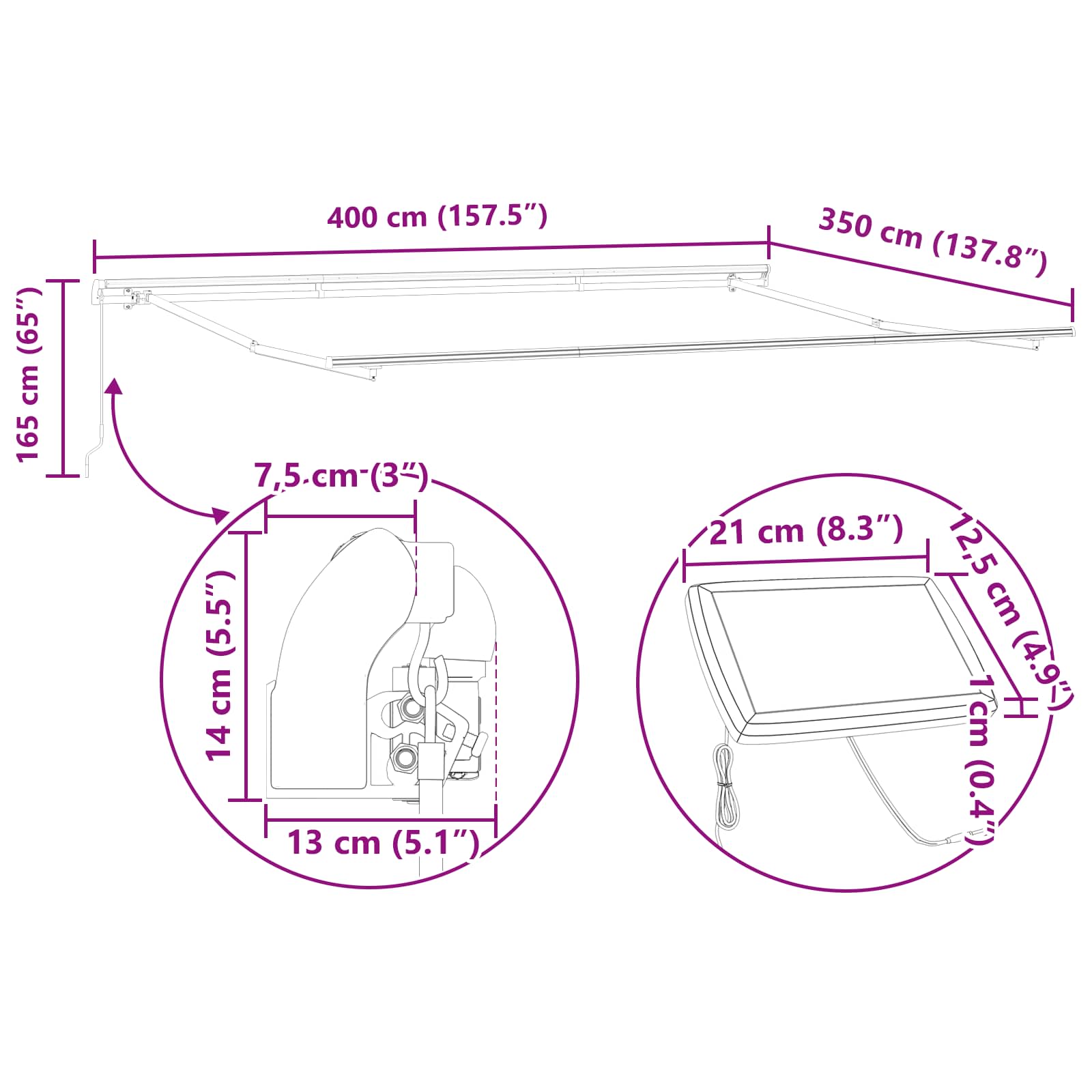 Skrovita tenda S LED lampica Svjetlosiva 400 ×350 cm tkanina