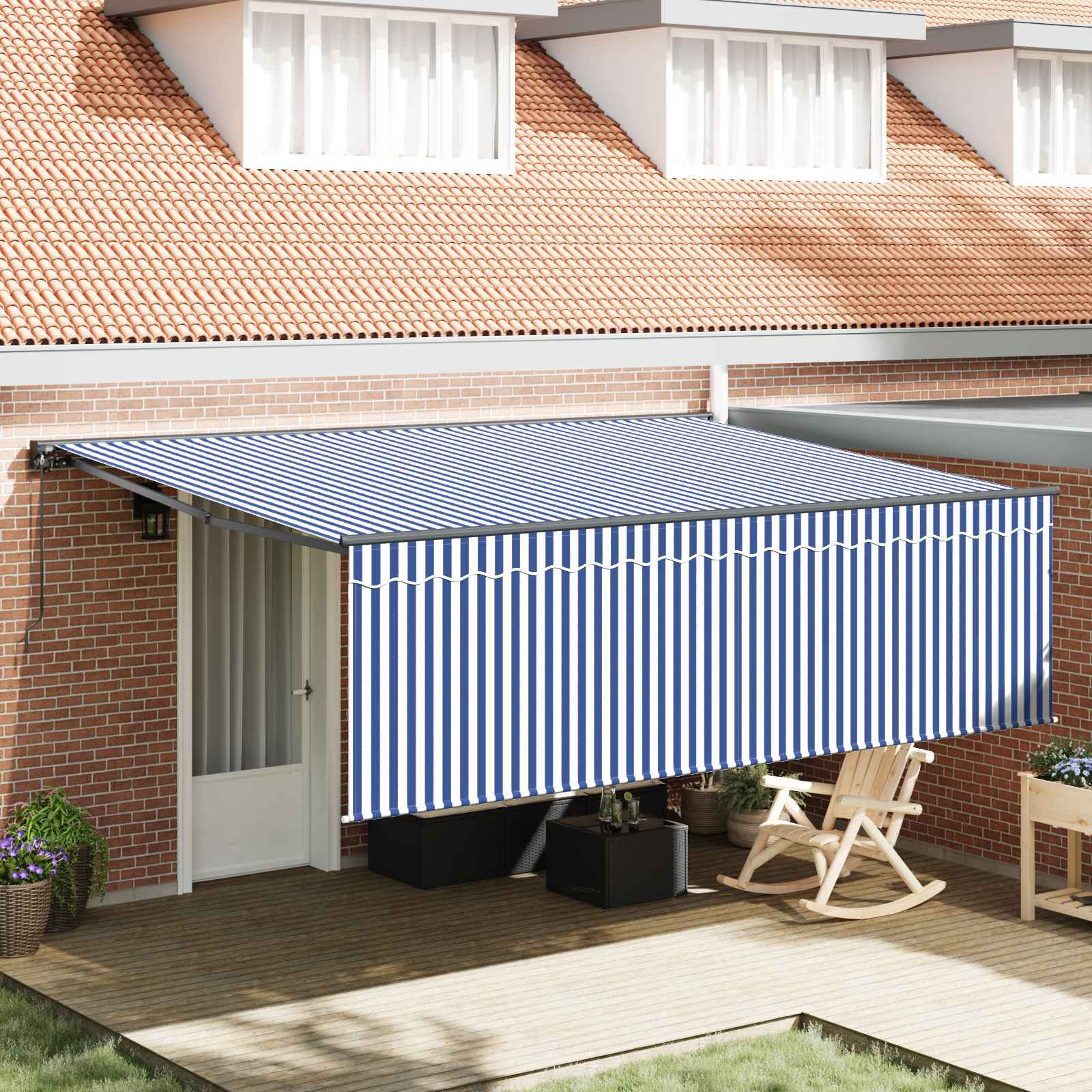 Skrovita tenda Plava i bijela 400 × 300 cm Poliester i aluminij
