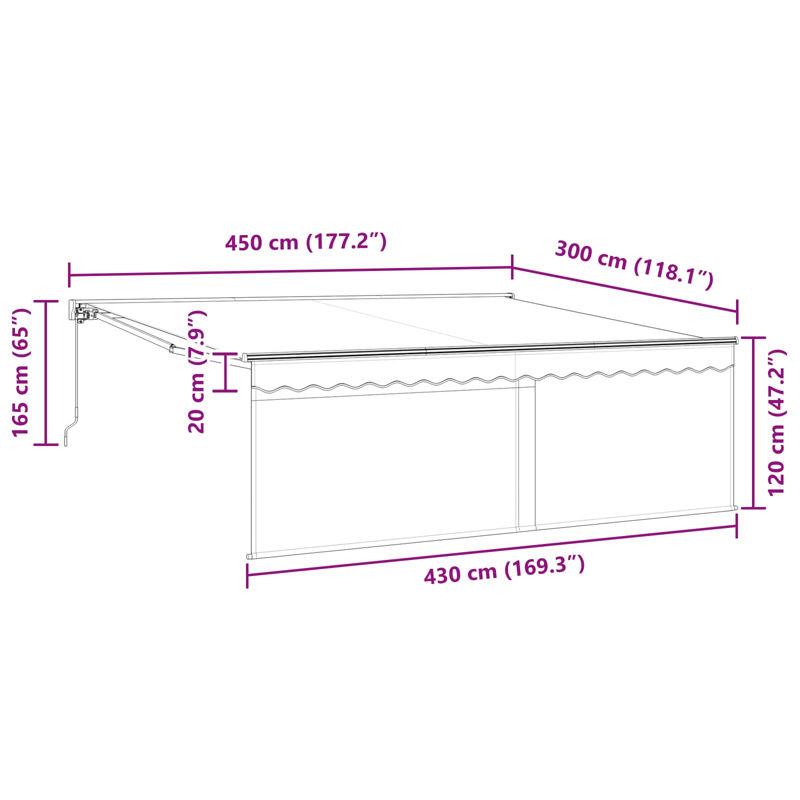 Skrovita tenda Antracit 450 × 300 cm Poliester i aluminij