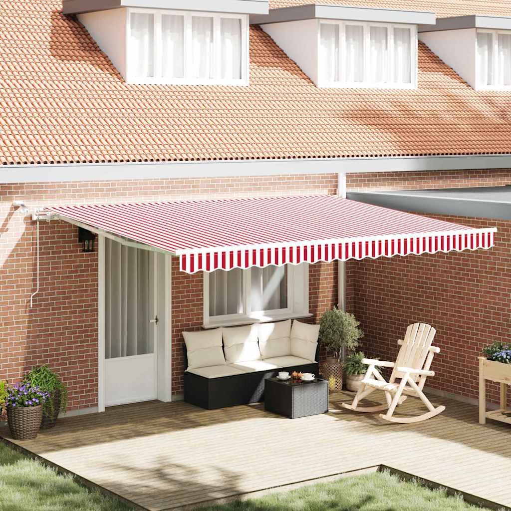 Skrovita tenda Crvena i bijela 450 × 300 cm Poliester i metal