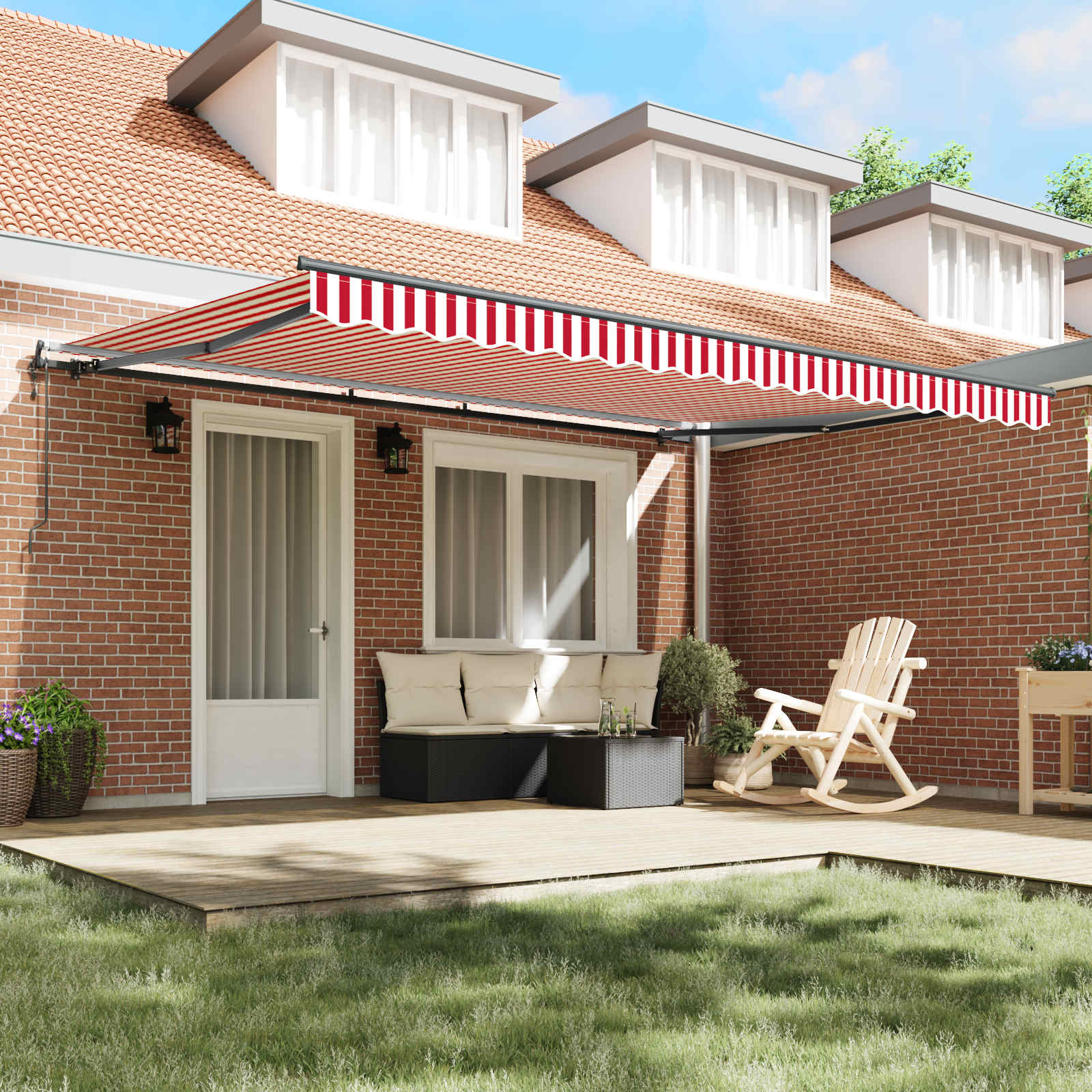 Skrovita tenda Crvena i bijela 450 × 300 cm Tkanina i Aluminij