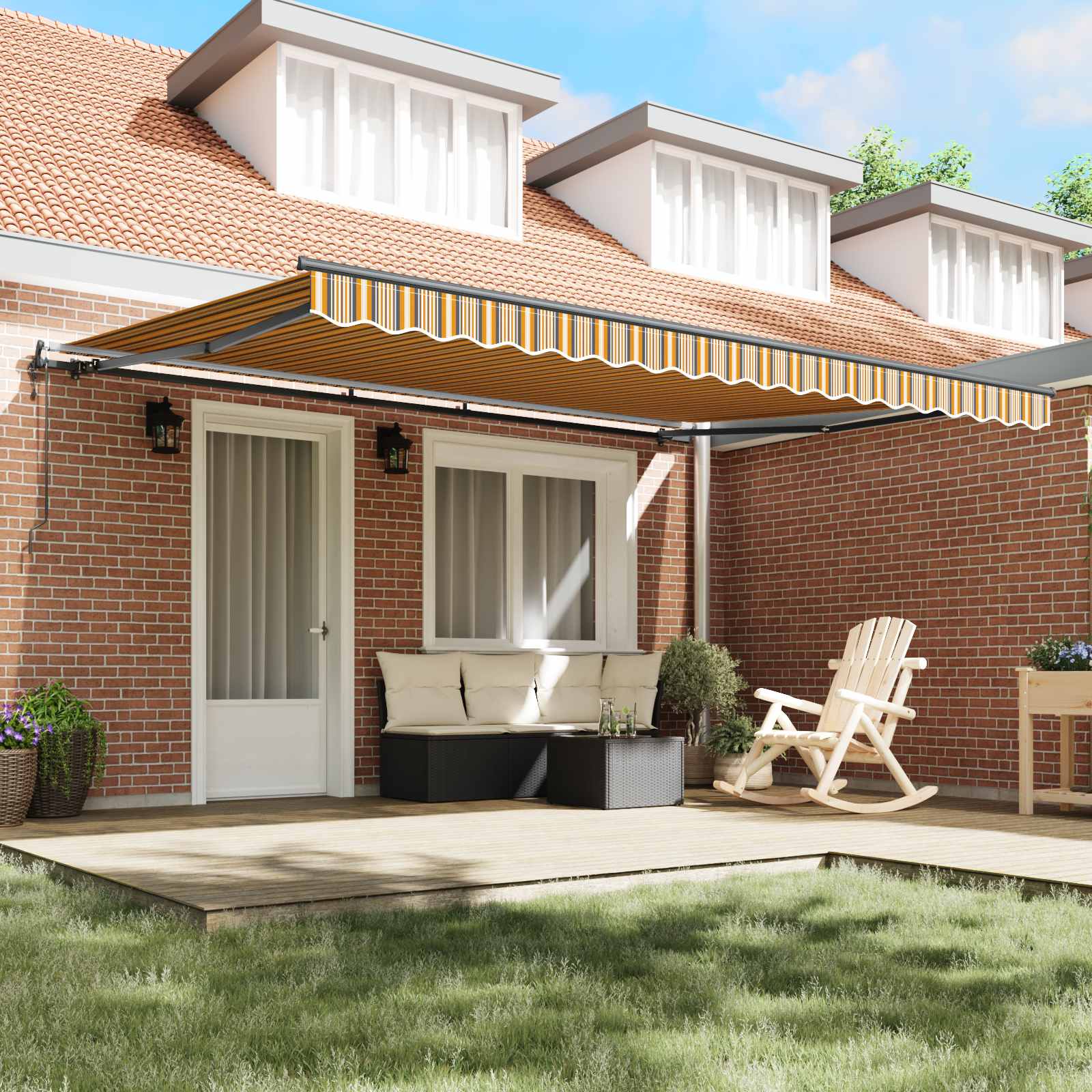 Skrovita tenda Šareni 450 × 300 cm Tkanina i Aluminij