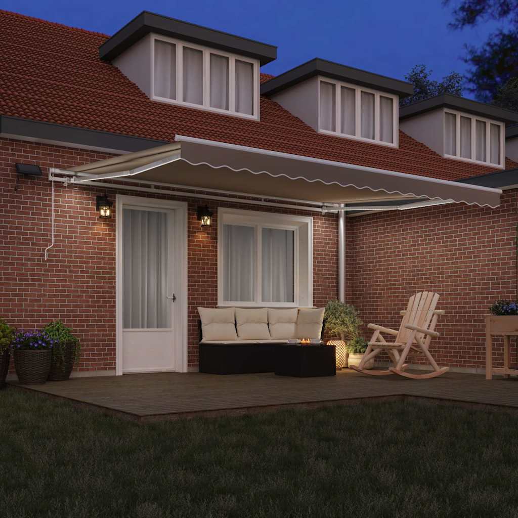 Skrovita tenda S LED lampica Bež 450 × 300 cm Tkanina i čelik
