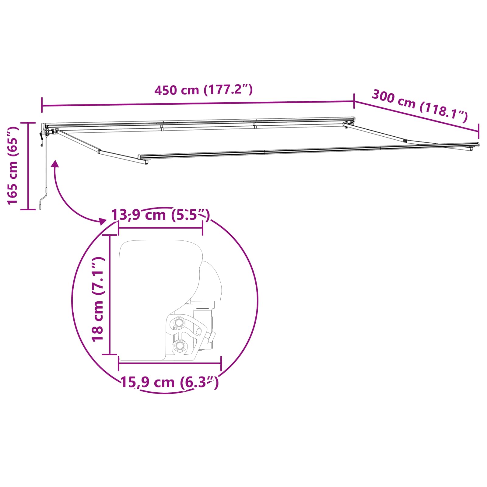 Okvir tende Bijeli 450 × 300 cm Poliester s PU premazom