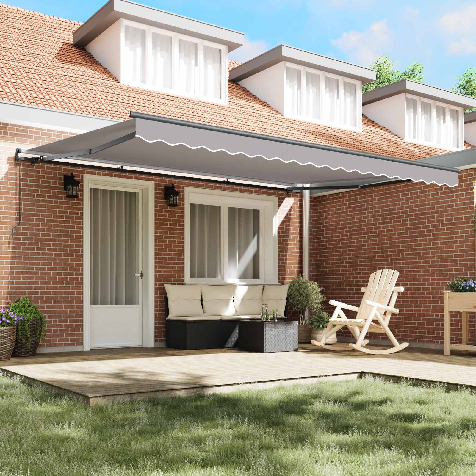 Skrovita tenda Svijetlo siva 450 × 300 cm Poliester i čelik