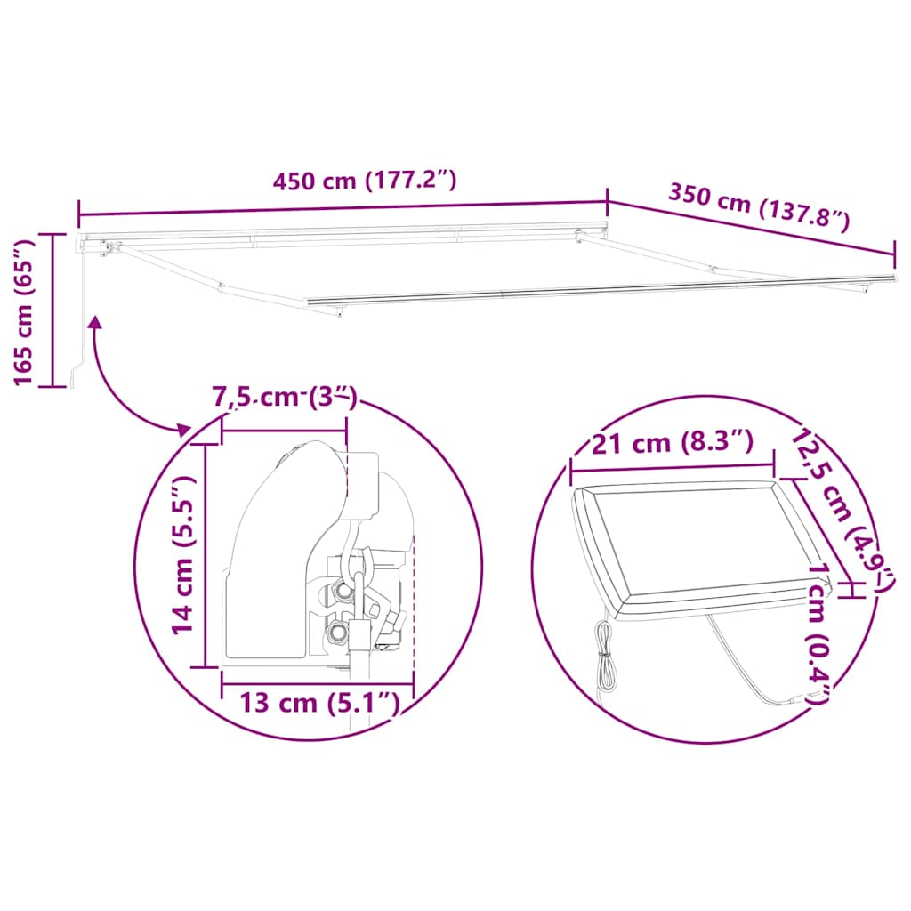Skrovita tenda Šareni 450 × 350 cm Tkanina i čelik