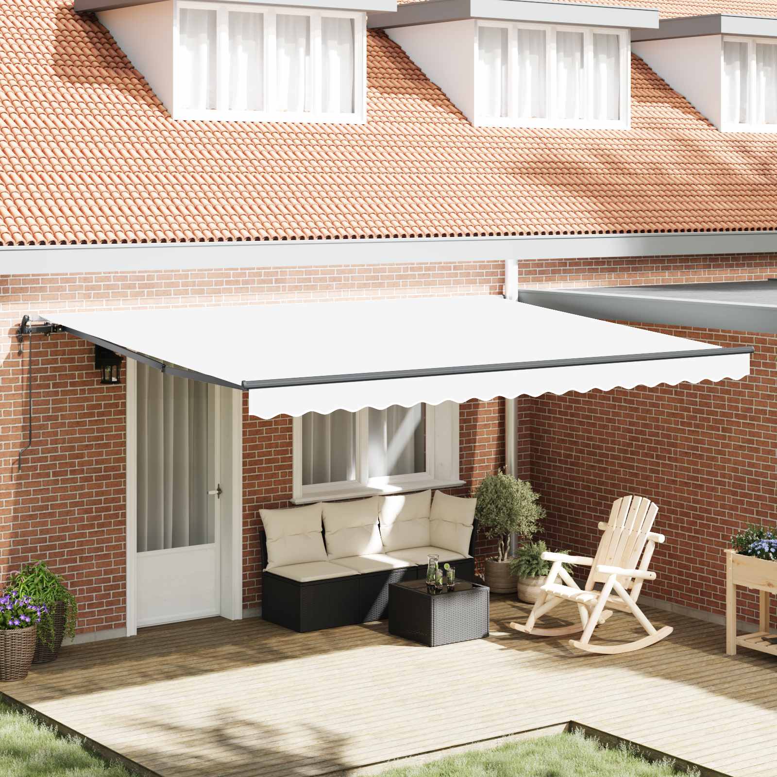 Skrovita tenda Bijelo 450 × 350 cm Tkanina i Aluminij