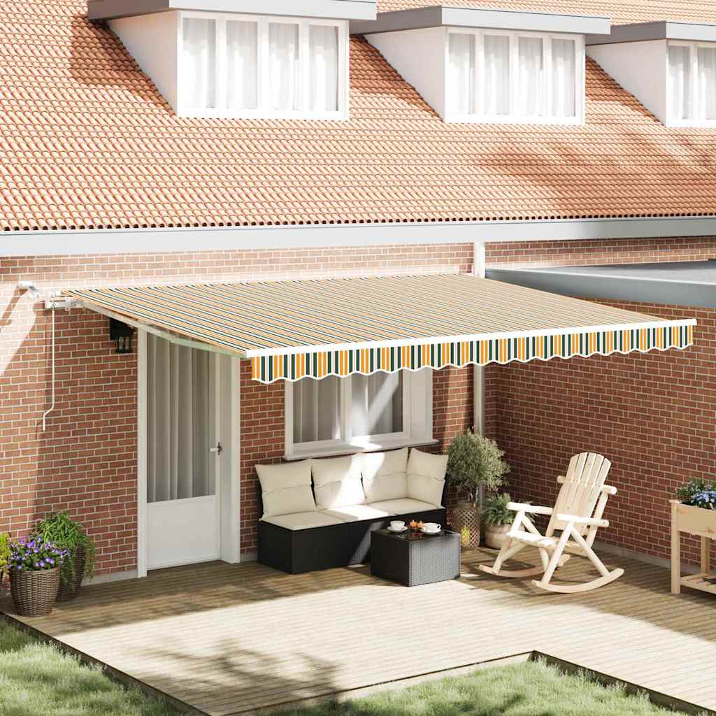 Skrovita tenda Zelena i žuta 450 × 350 cm Poliester i metal