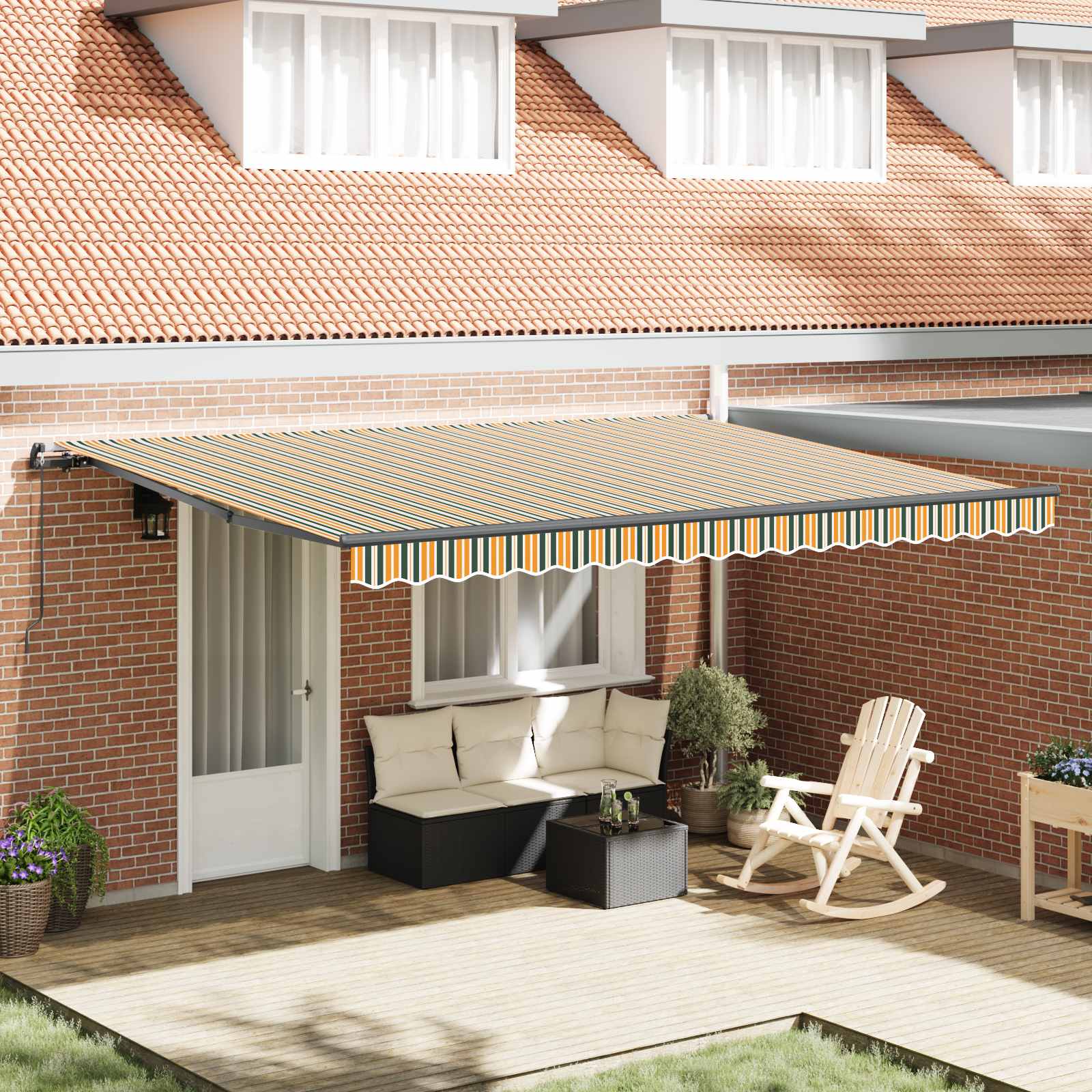 Skrovita tenda Zelena i žuta 450 × 350 cm Poliester i čelik