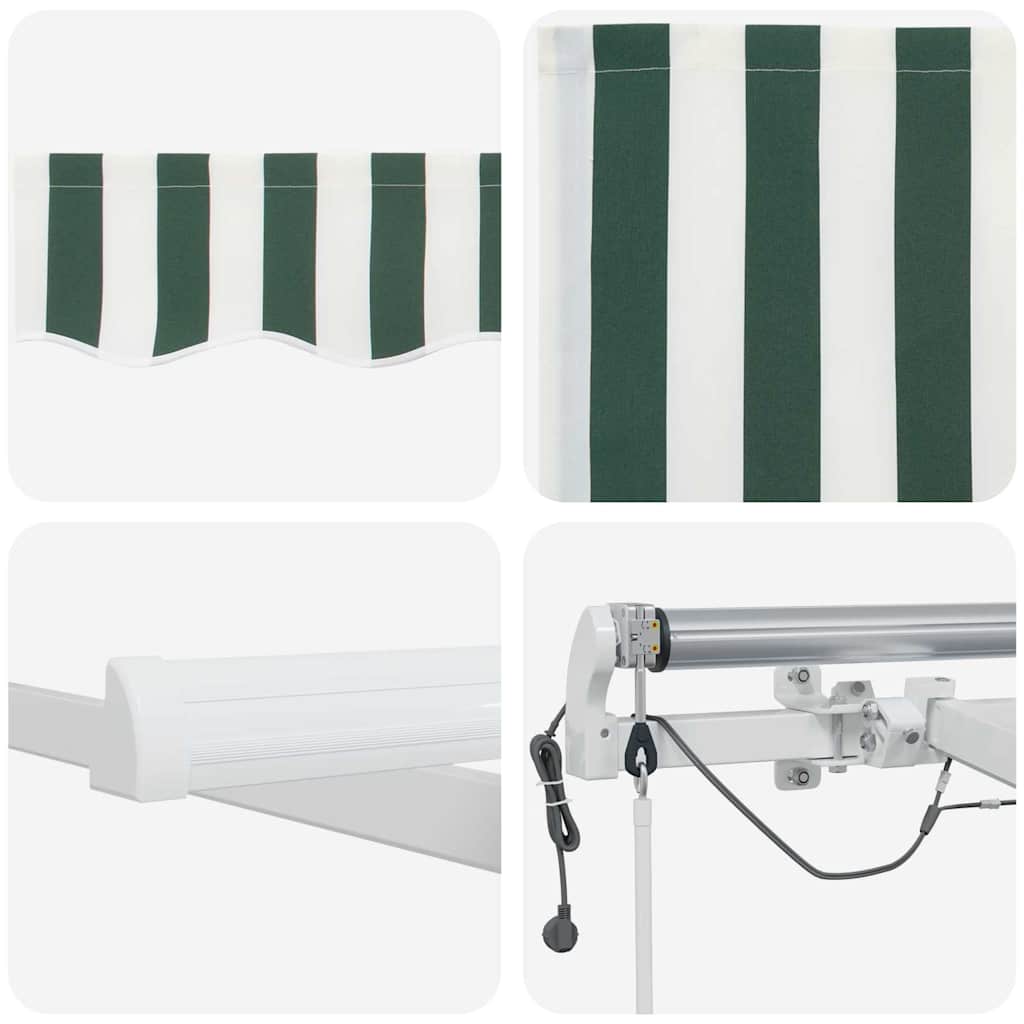 Skrovita tenda Zelena i bijela 450 × 350 cm Poliester i metal