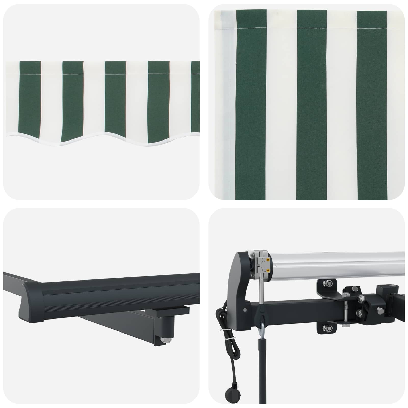 Skrovita tenda Zelena i bijela 450 × 350 cm Tkanina i Aluminij