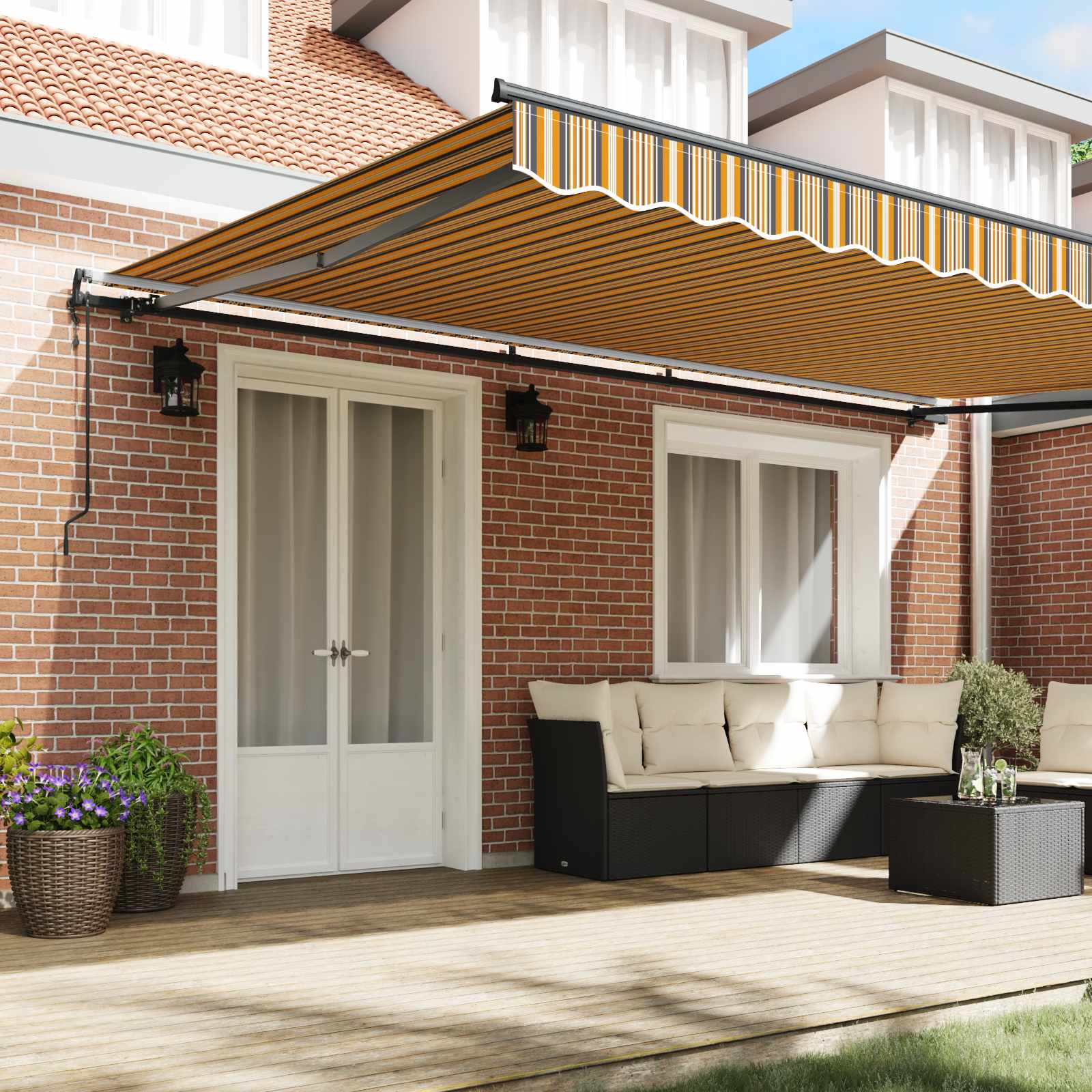 Skrovita tenda Šareni 500 × 300 cm Tkanina i Aluminij