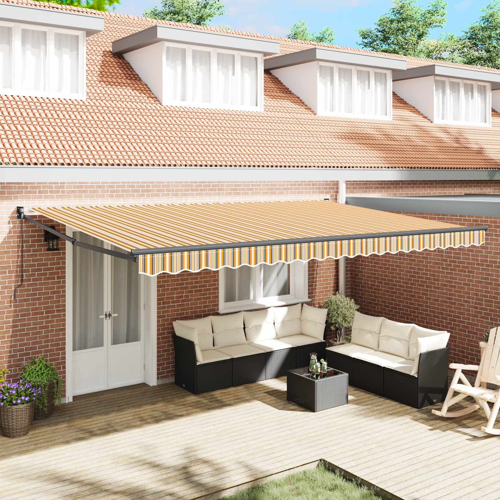 Skrovita tenda Šareni 500 × 300 cm Poliester i aluminij