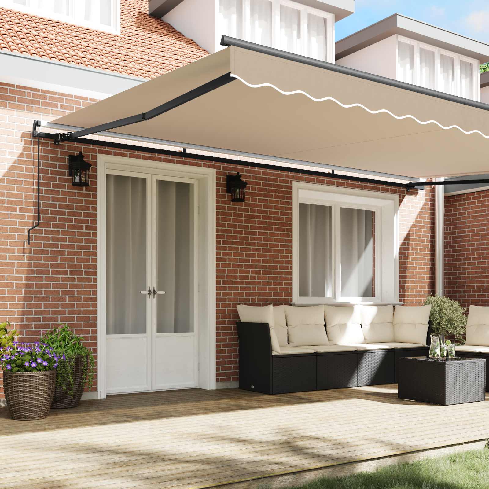 Skrovita tenda Bež 500 × 300 cm Poliester i čelik