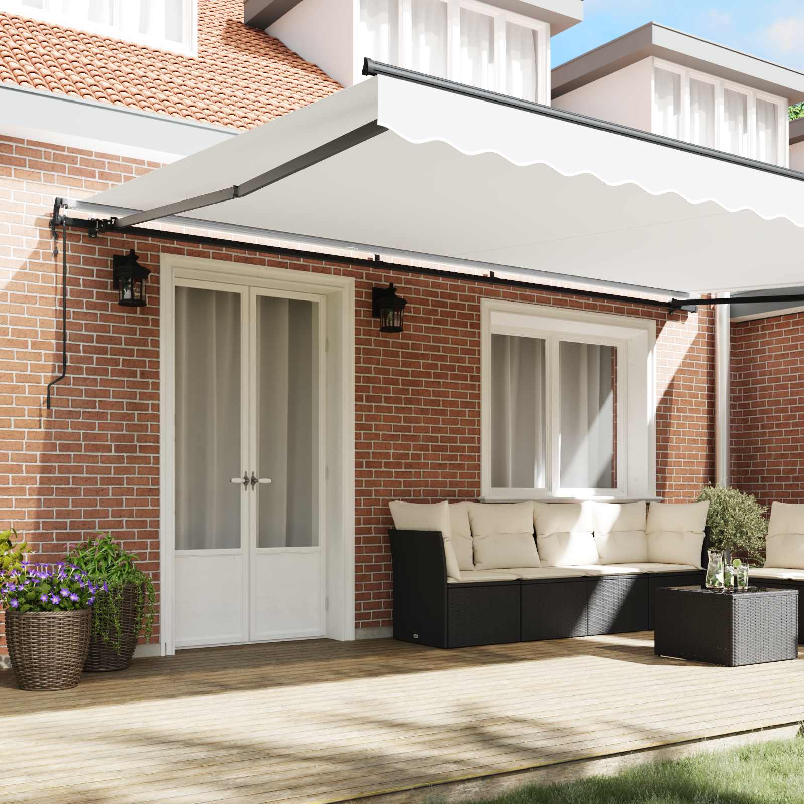 Skrovita tenda Bijelo 500 × 300 cm Tkanina i Aluminij