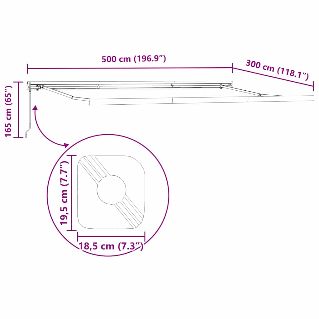 Skrovita tenda Bijelo 500 × 300 cm Tkanina i Metal