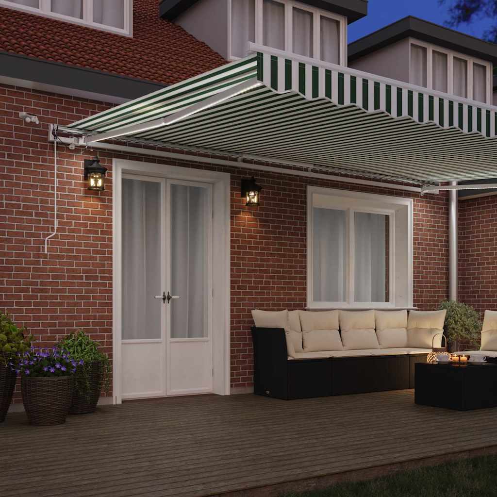 Skrovita tenda Zelena i bijela 500 × 300 cm Poliester i metal