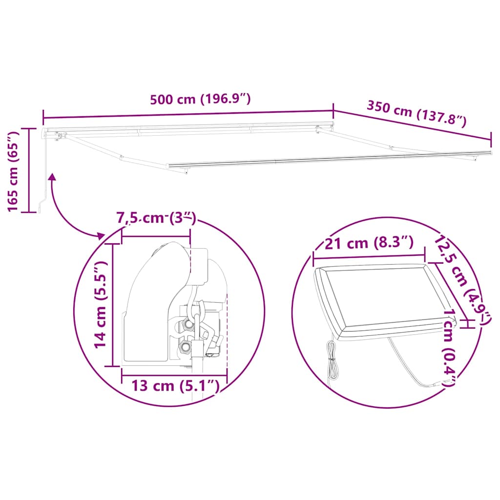 Skrovita tenda Crvena i bijela 500 × 350 cm Tkanina i čelik
