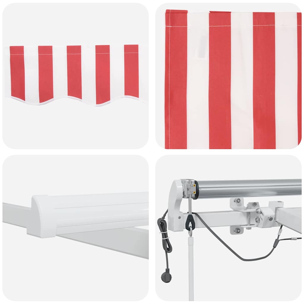Skrovita tenda Crvena i bijela 500 × 350 cm Poliester i metal