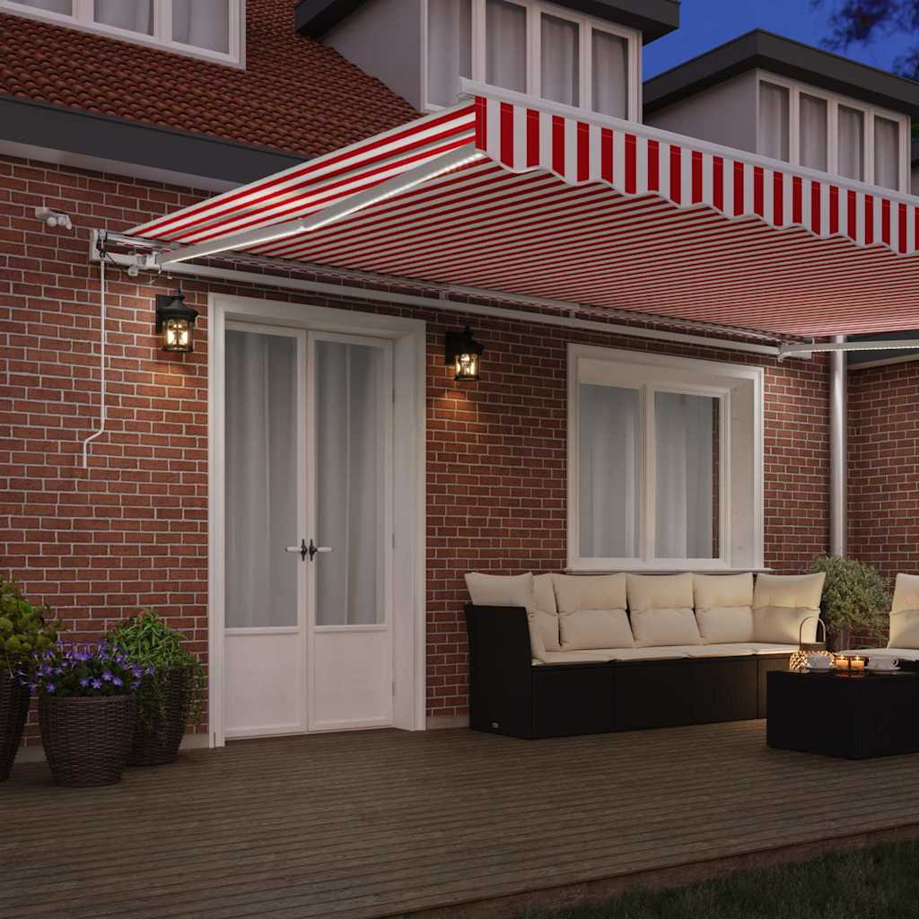 Skrovita tenda Crvena i bijela 500 × 350 cm Poliester i metal