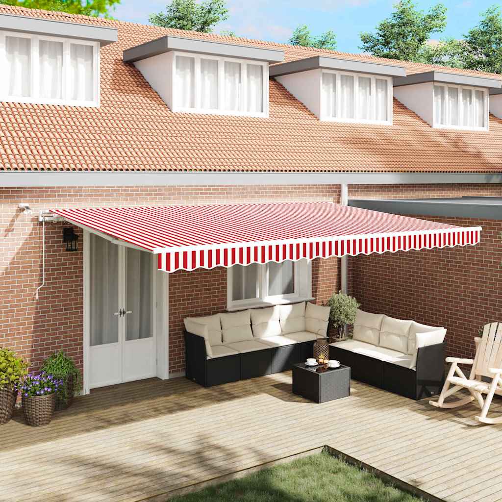 Skrovita tenda Crvena i bijela 500 × 350 cm Poliester i metal
