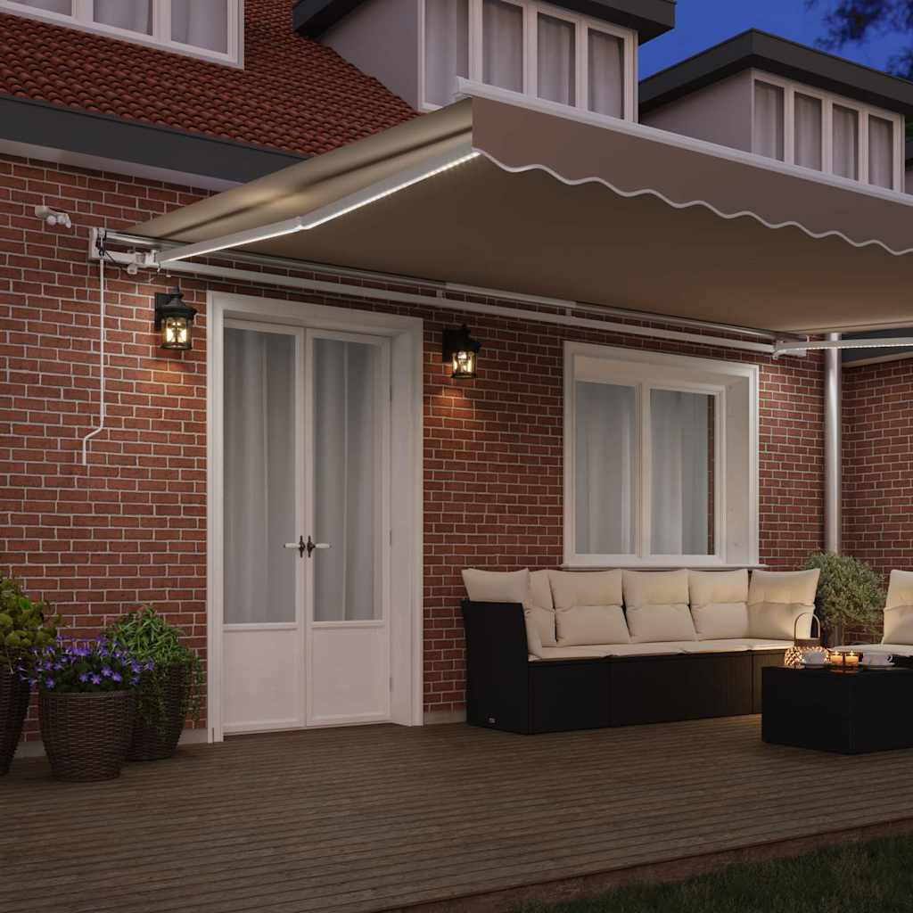 Skrovita tenda S LED lampica Bež 500 × 350 cm Poliester i metal