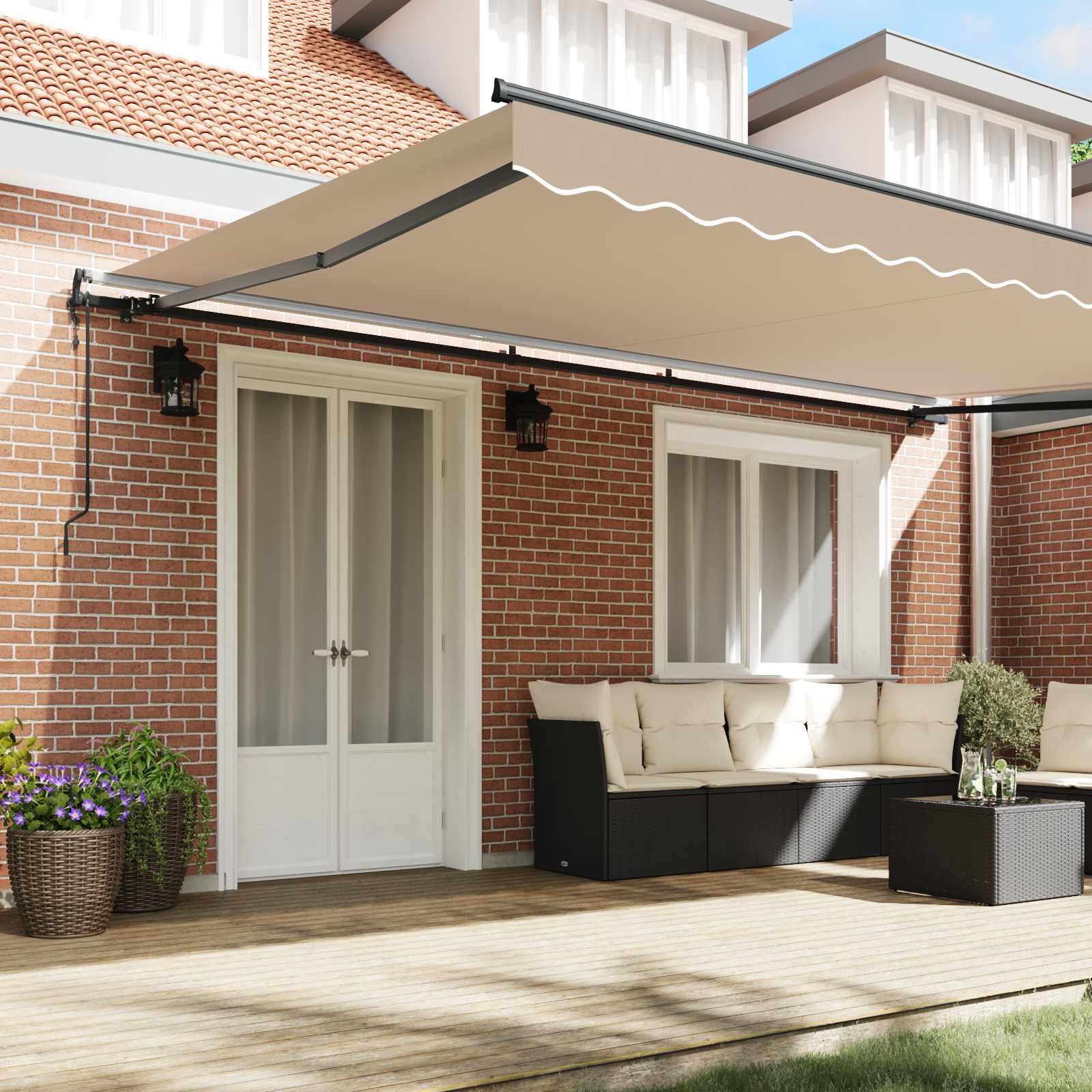 Skrovita tenda Bež 500 × 350 cm Tkanina i Aluminij