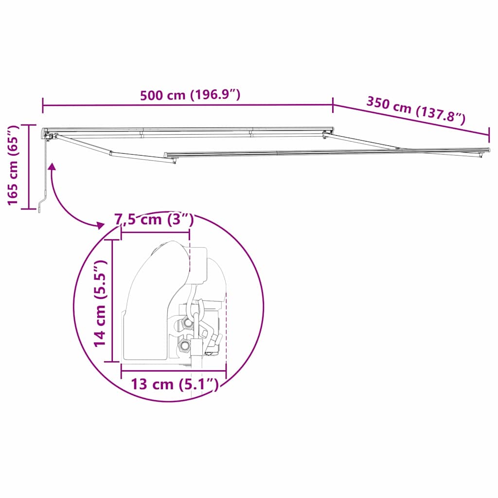 Povlačivi tende Šareni 500 × 350 cm Poliester i aluminij